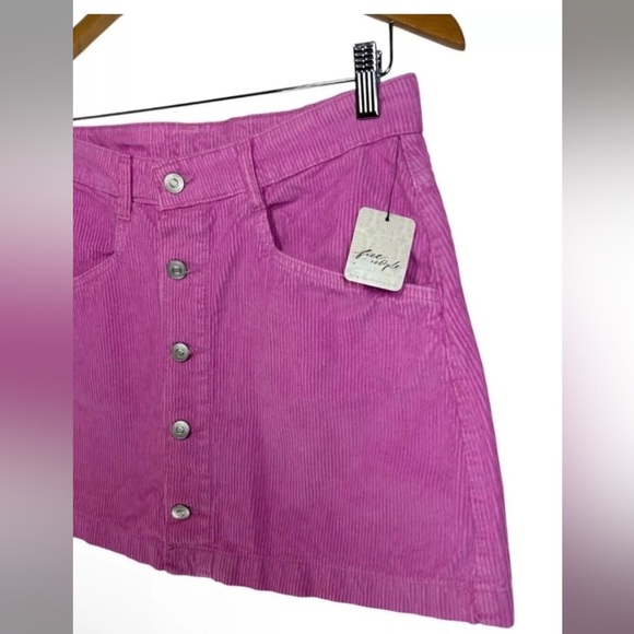 FREE PEOPLE Ray Cord Mini Skirt Sz 8 Barbie Pink Button Up Cotton Corduroy Chic - Picture 3 of 4